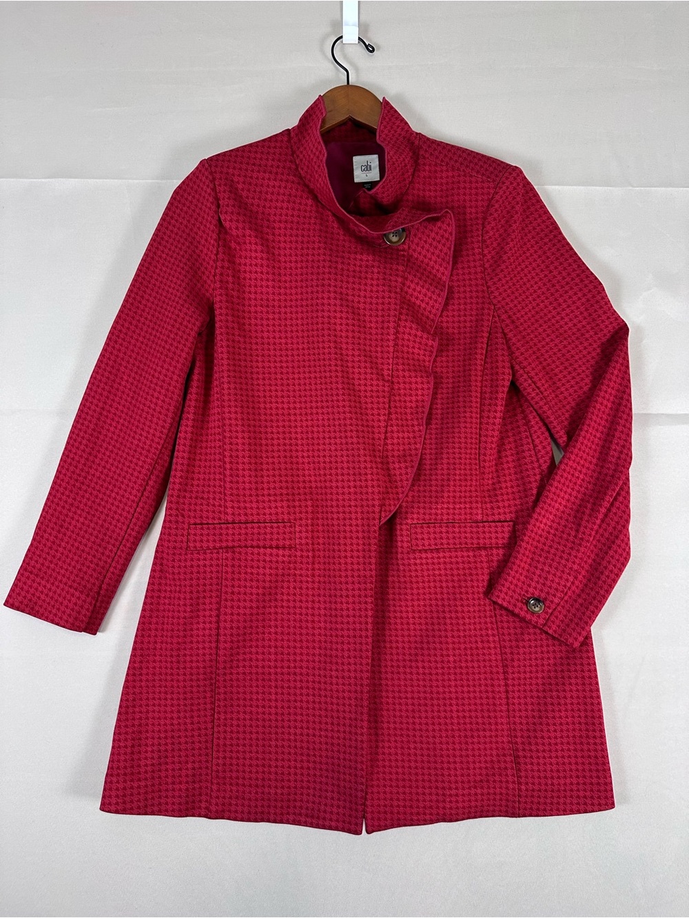 Cabi Celebration Jacket Red Houndstooth Ruffle 3546 Large